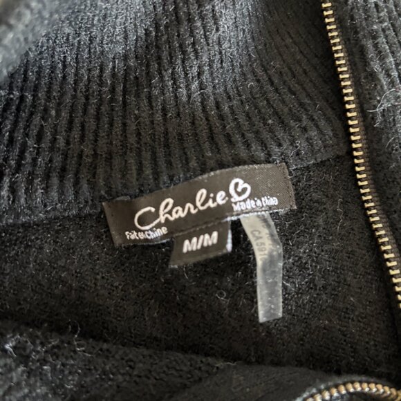 Charlie B Black Mock Neck Sweater with White Large Heart on Back - Zip Side Neck - Picture 6 of 8